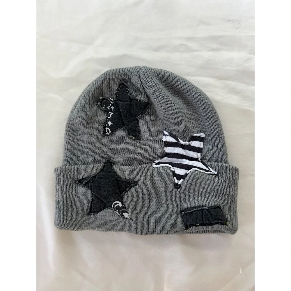 BP Infant Toddler Gray Knit Beanie Hat Star Patch Appliqué Cuffed 100% Acrylic